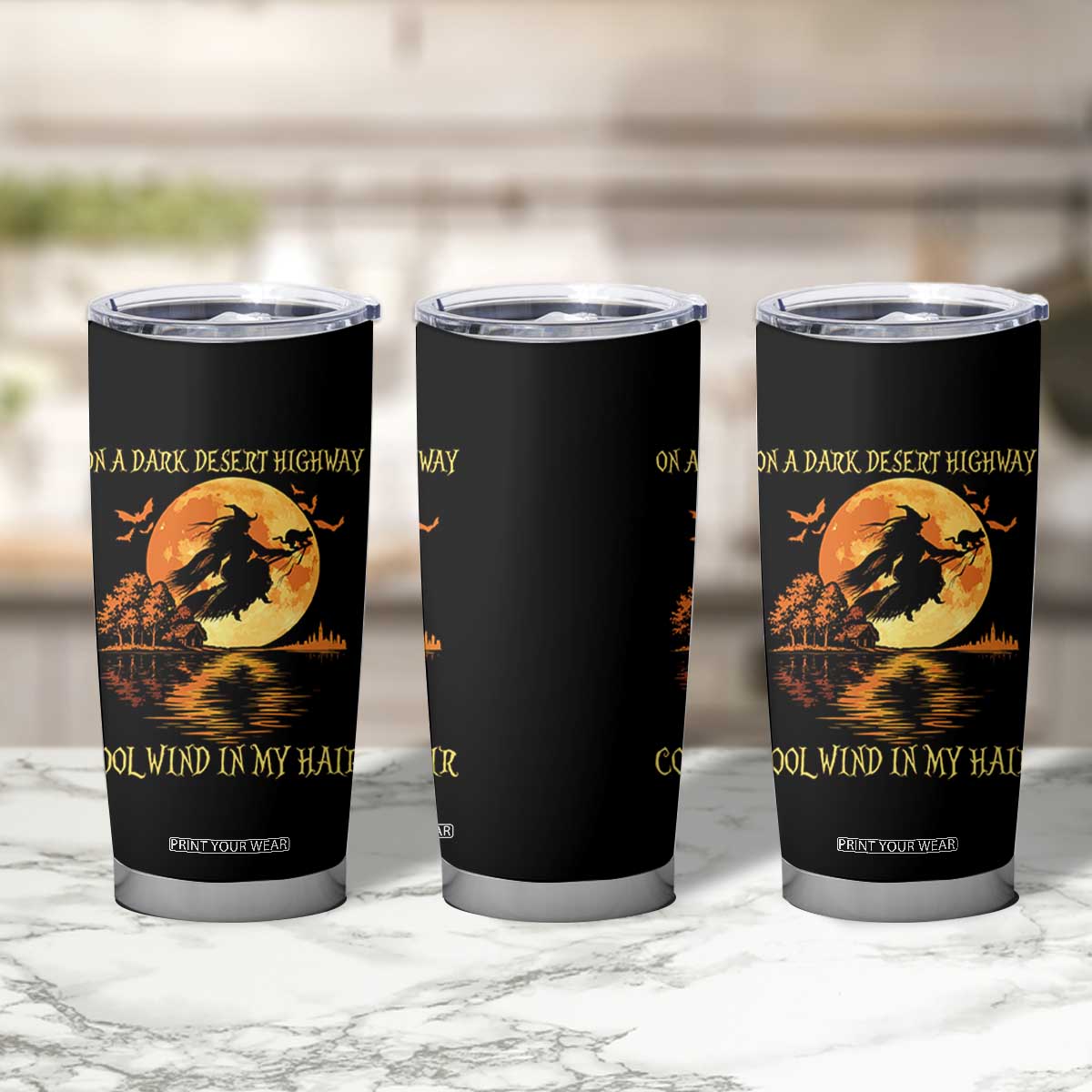 Funny Witch Tumbler Cup On A Dark Desert Highway Cool Wind In My Hair TS10 Print Your Wear