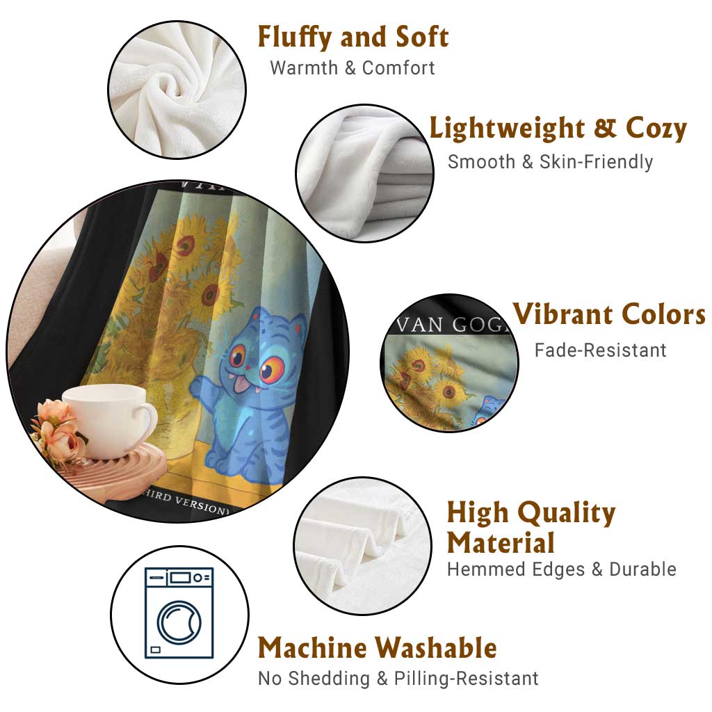 Van Gogh Kpop Fan Throw Blanket Blue Tiger Vintage Art Sunflower Cat TS10 Print Your Wear