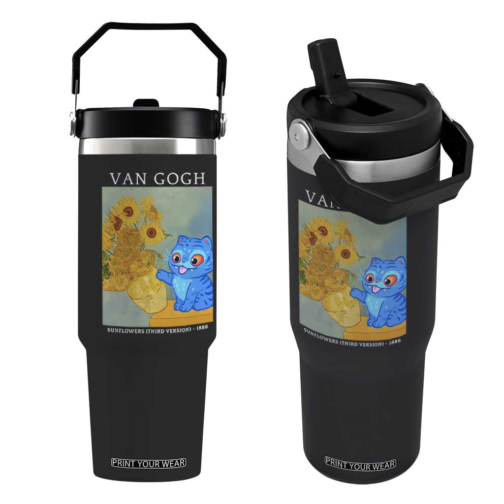 Van Gogh Kpop Fan Flip Straw Tumbler Blue Tiger Vintage Art Sunflower Cat TS10 One Size: 30 oz Black Print Your Wear