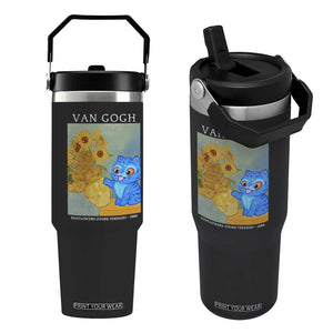 Van Gogh Kpop Fan Flip Straw Tumbler Blue Tiger Vintage Art Sunflower Cat TS10 One Size: 30 oz Black Print Your Wear