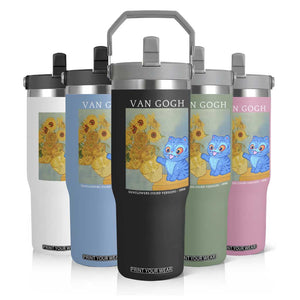 Van Gogh Kpop Fan Flip Straw Tumbler Blue Tiger Vintage Art Sunflower Cat TS10 Print Your Wear