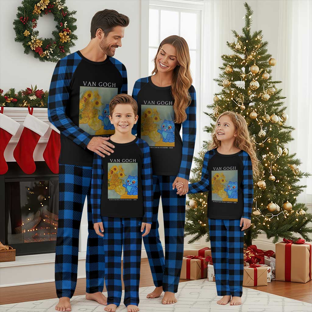Van Gogh Kpop Fan Plaid Pajama Set Blue Tiger Vintage Art Sunflower Cat TS10 Blue Plaid Print Your Wear