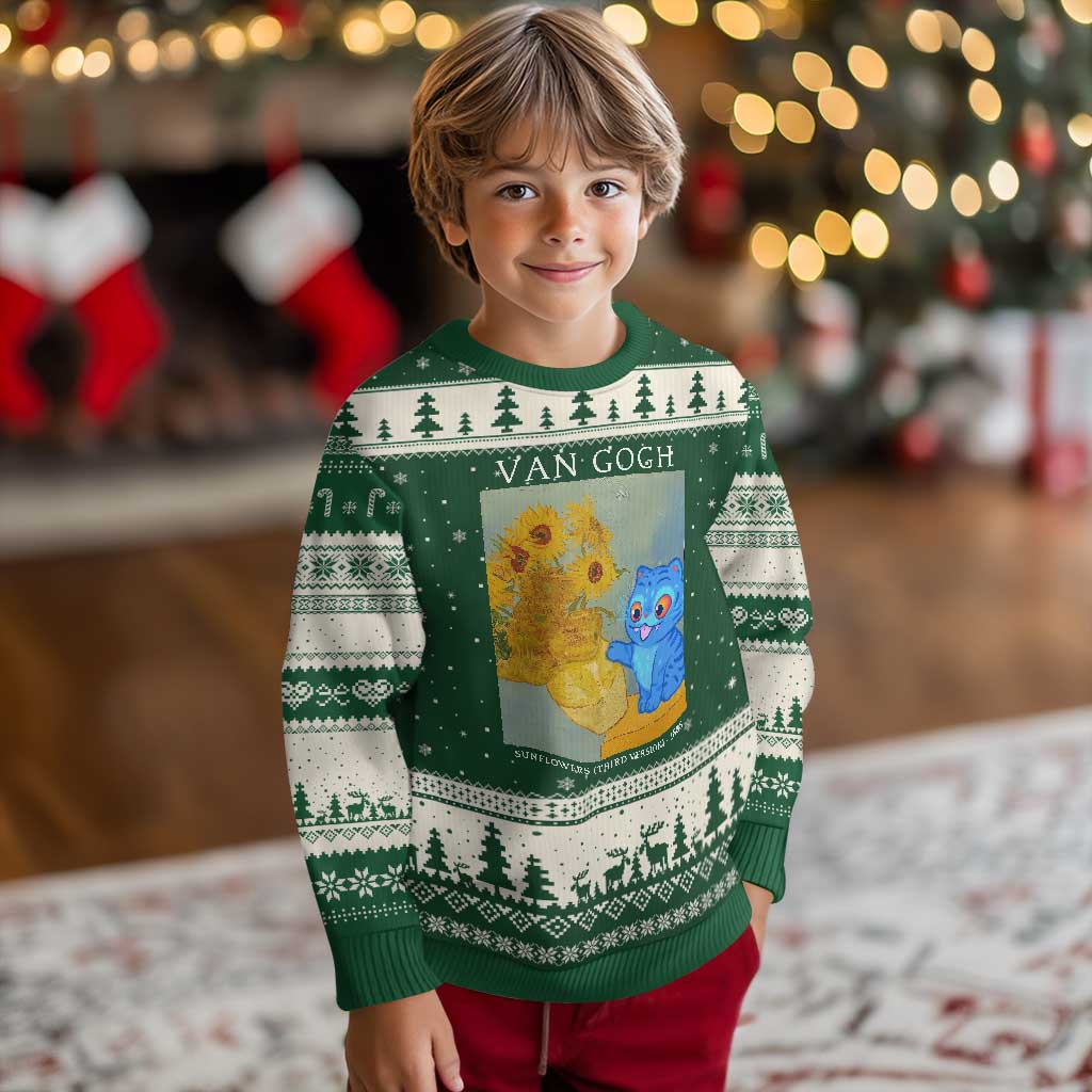 Van Gogh Kpop Fan Ugly Christmas Sweater Blue Tiger Vintage Art Sunflower Cat TS10 Forest Green Beige Print Your Wear