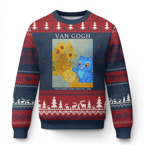 Van Gogh Kpop Fan Ugly Christmas Sweater Blue Tiger Vintage Art Sunflower Cat TS10 Navy Red Print Your Wear
