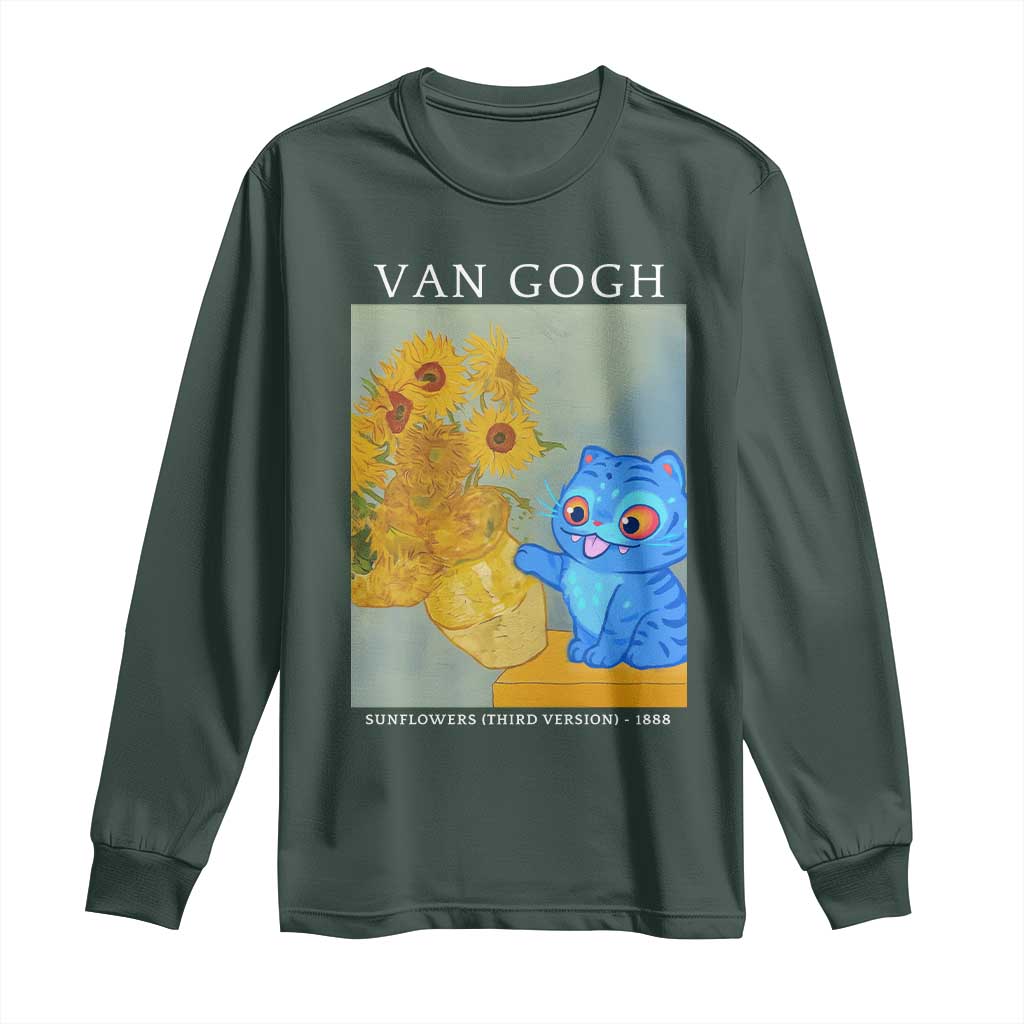 Van Gogh Kpop Fan Long Sleeve Shirt Blue Tiger Vintage Art Sunflower Cat TS10 Dark Forest Green Print Your Wear