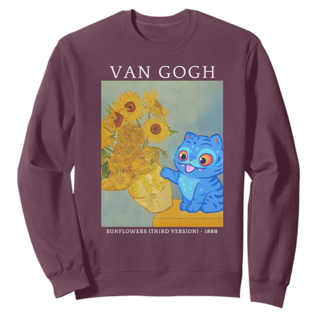 Van Gogh Kpop Fan Sweatshirt Blue Tiger Vintage Art Sunflower Cat TS10 Maroon Print Your Wear