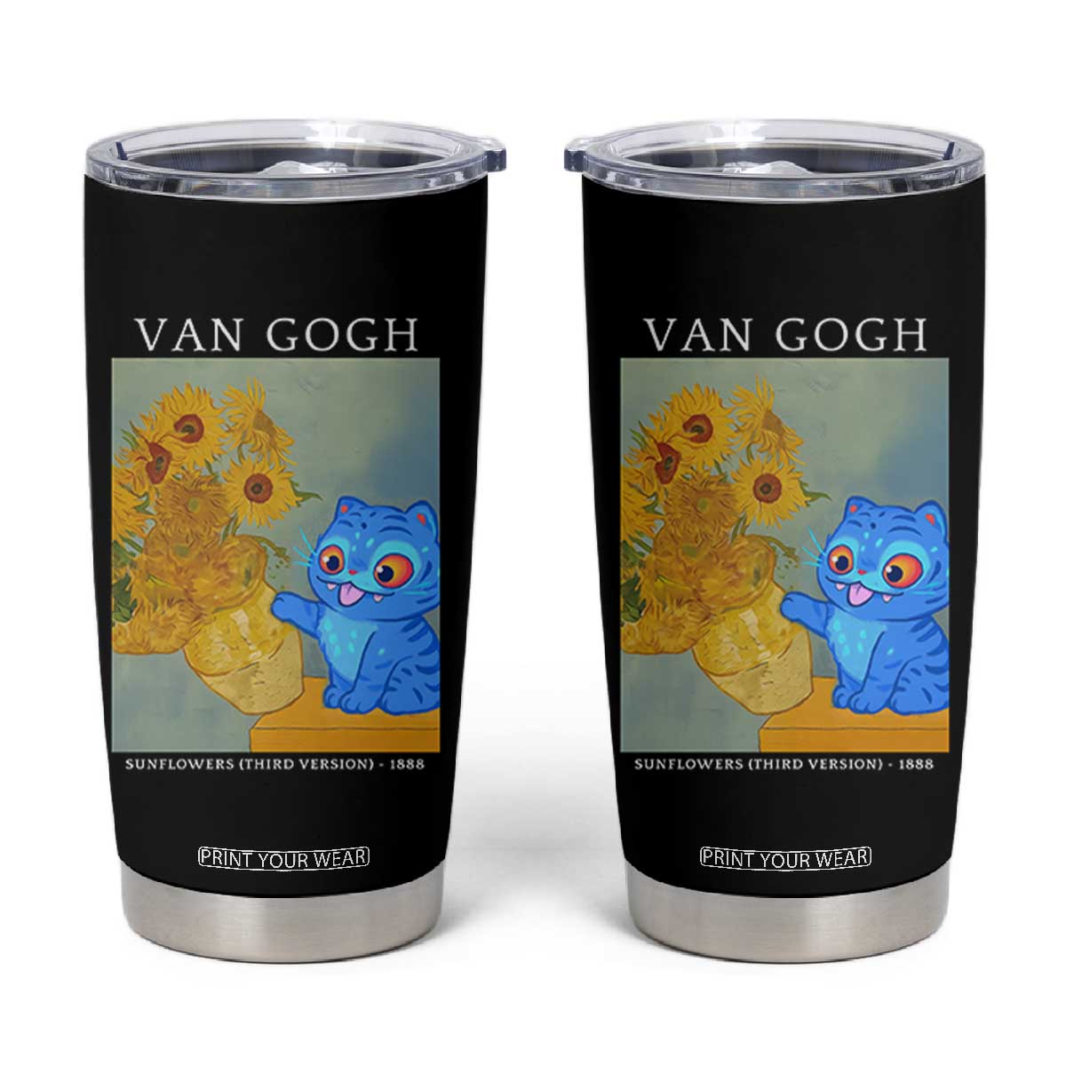 Van Gogh Kpop Fan Tumbler Cup Blue Tiger Vintage Art Sunflower Cat TS10 Black Print Your Wear