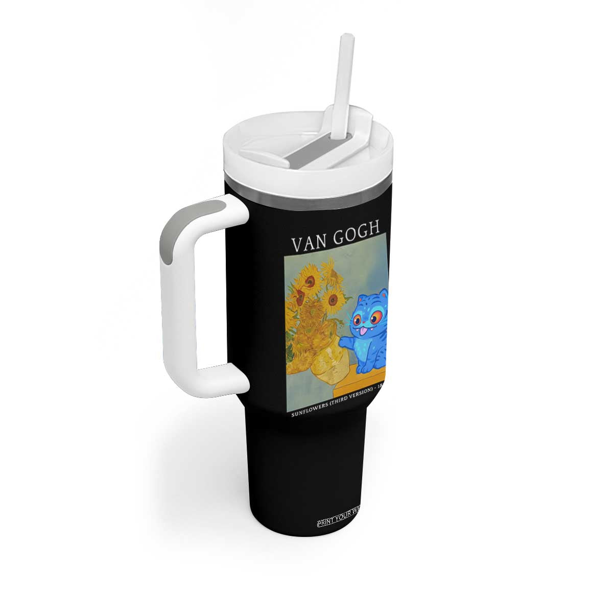 Van Gogh Kpop Fan Tumbler With Handle Blue Tiger Vintage Art Sunflower Cat TS10 Print Your Wear
