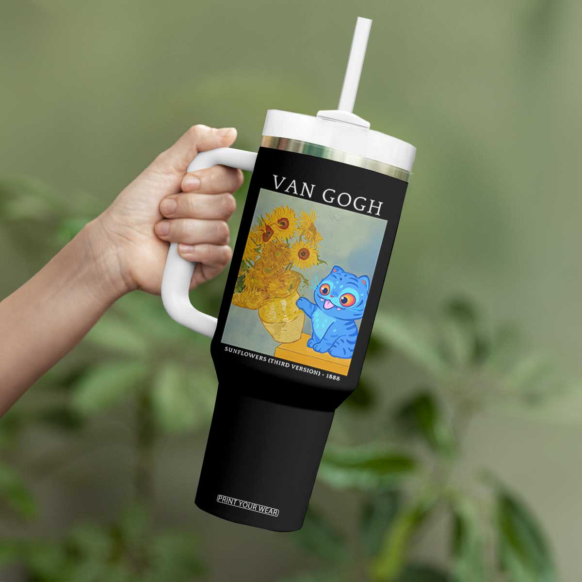 Van Gogh Kpop Fan Tumbler With Handle Blue Tiger Vintage Art Sunflower Cat TS10 Print Your Wear