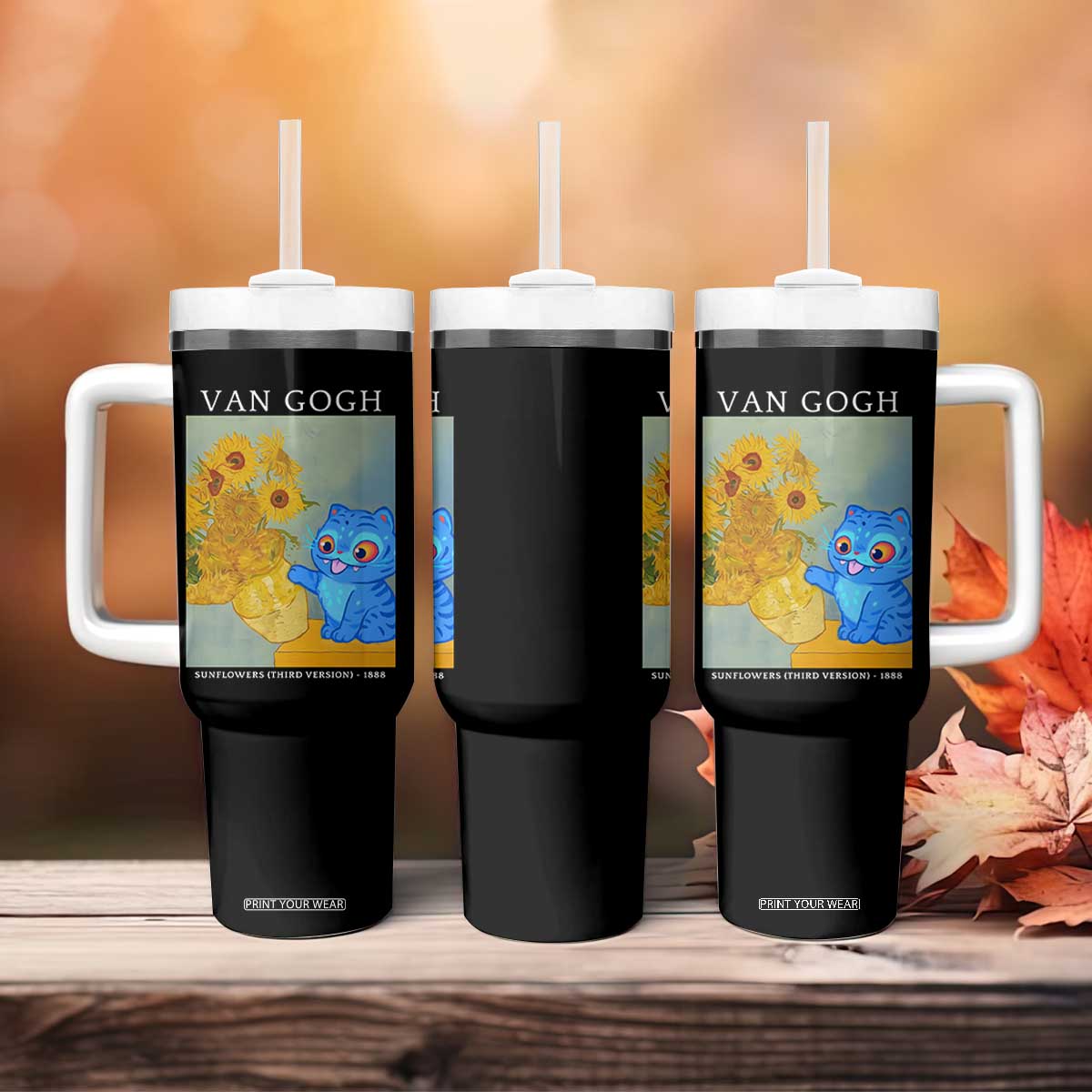 Van Gogh Kpop Fan Tumbler With Handle Blue Tiger Vintage Art Sunflower Cat TS10 Print Your Wear