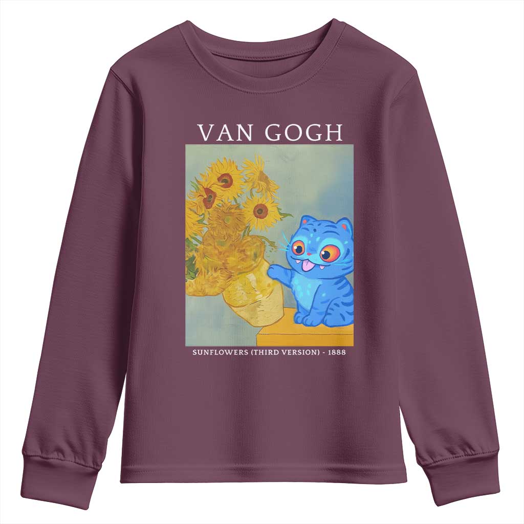 Van Gogh Kpop Fan Youth Sweatshirt Blue Tiger Vintage Art Sunflower Cat TS10 Maroon Print Your Wear