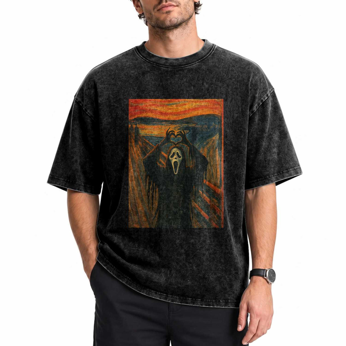 Ghost Heart Hands Washed Cotton T-Shirt Scary Face Horror Halloween