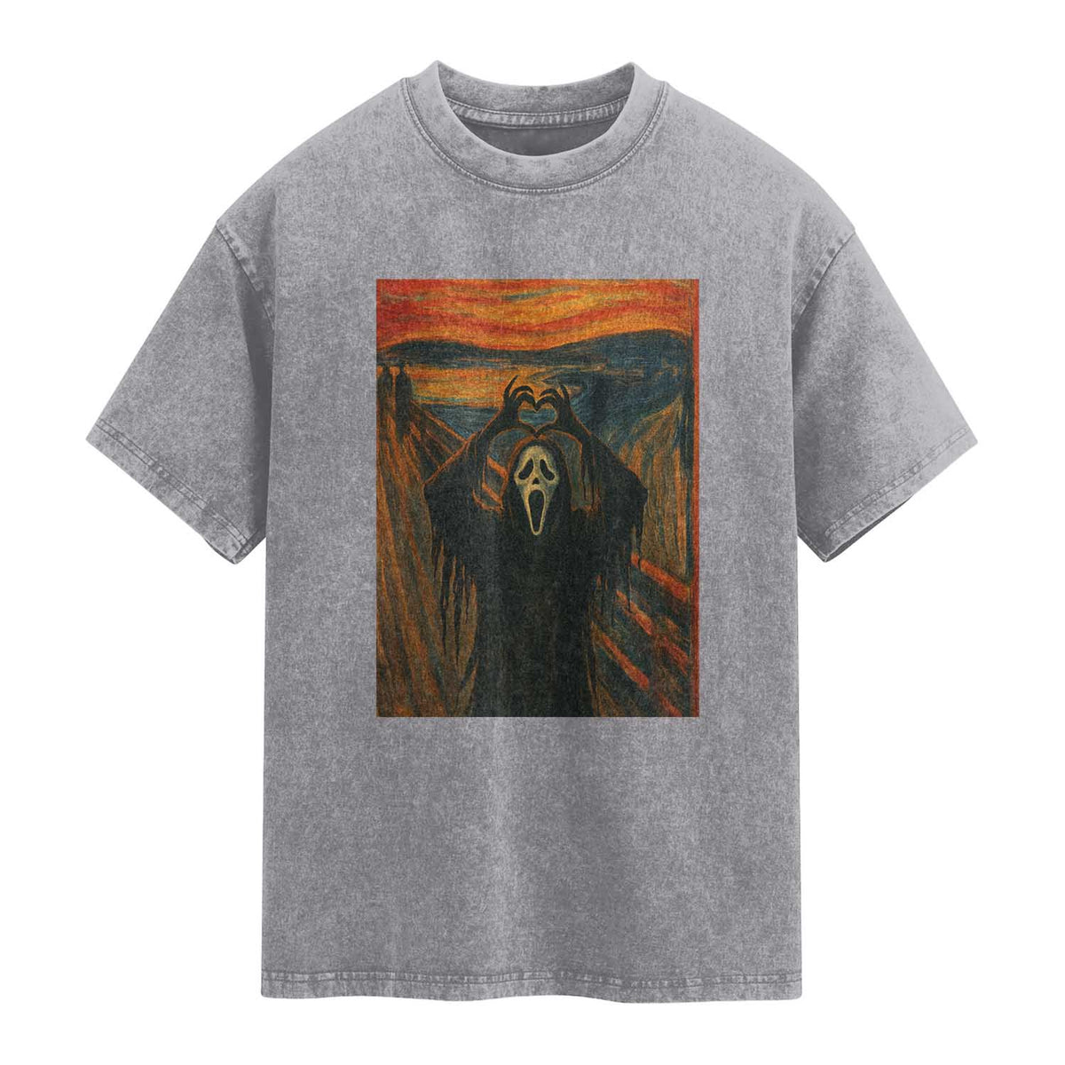 Ghost Heart Hands Washed Cotton T-Shirt Scary Face Horror Halloween