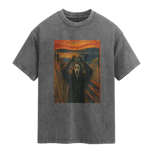 Ghost Heart Hands Washed Cotton T-Shirt Scary Face Horror Halloween