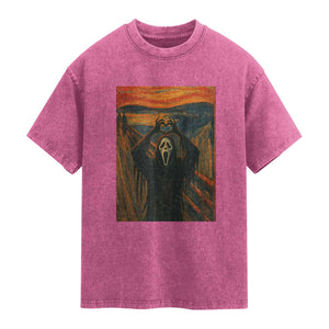 Ghost Heart Hands Washed Cotton T-Shirt Scary Face Horror Halloween