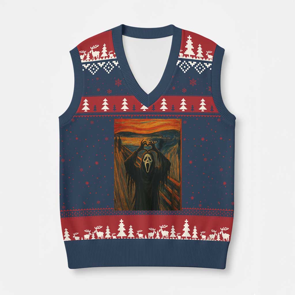Ghost Heart Hands V-Neck Knit Sweater Vest Scary Face Horror Halloween TS10 Navy Red Print Your Wear