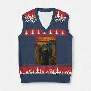 Ghost Heart Hands V-Neck Knit Sweater Vest Scary Face Horror Halloween TS10 Navy Red Print Your Wear