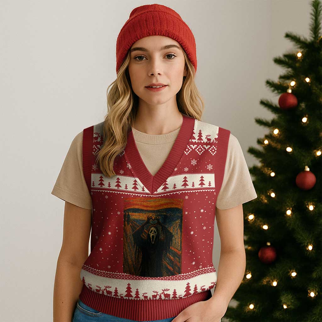 Ghost Heart Hands V-Neck Knit Sweater Vest Scary Face Horror Halloween TS10 Red Beige Print Your Wear