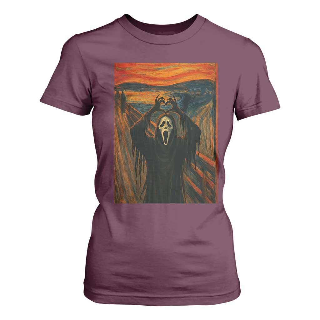 Ghost Heart Hands T Shirt For Women Scary Face Horror Halloween TS10 Maroon Print Your Wear