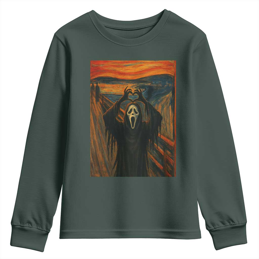 Ghost Heart Hands Youth Sweatshirt Scary Face Horror Halloween TS10 Dark Forest Green Print Your Wear