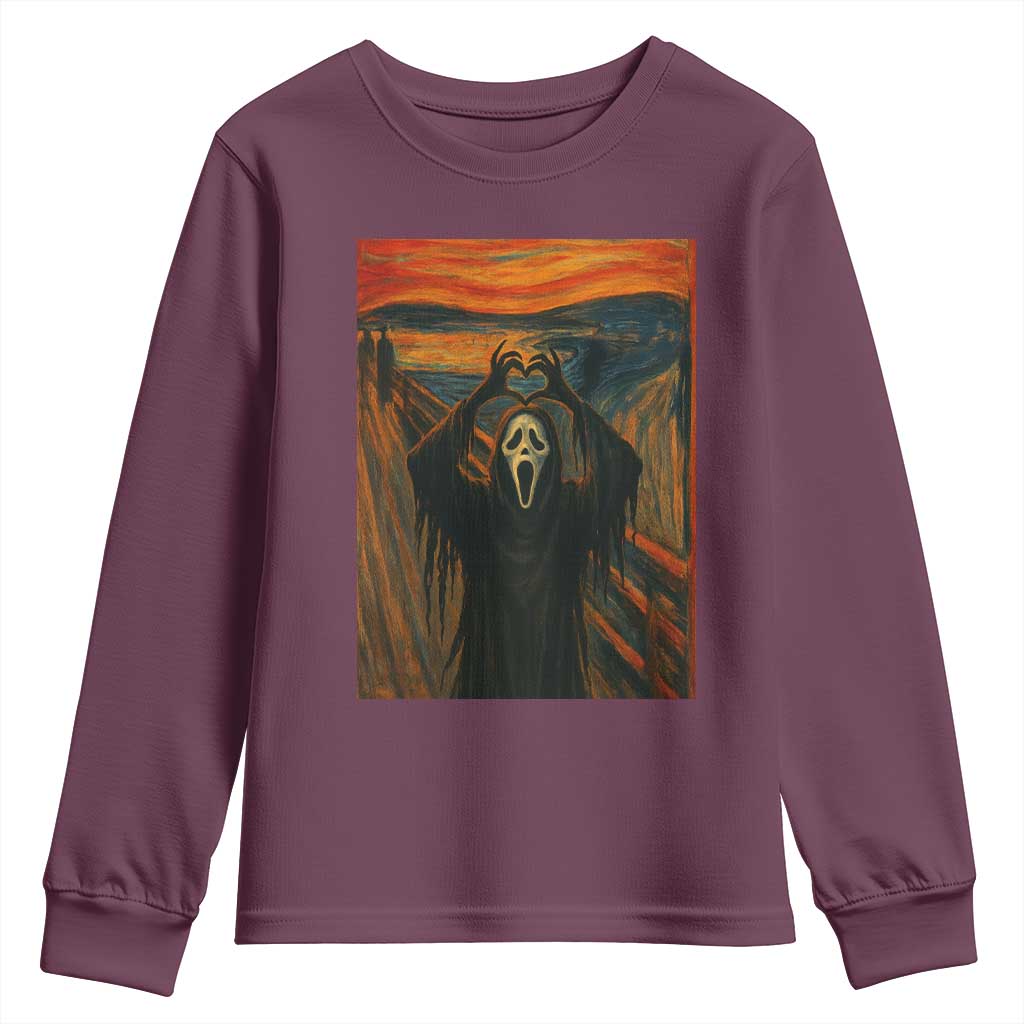Ghost Heart Hands Youth Sweatshirt Scary Face Horror Halloween TS10 Maroon Print Your Wear