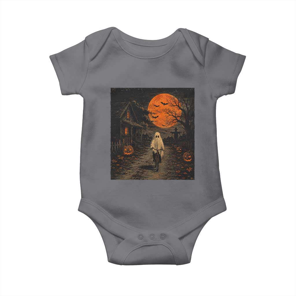 Halloween Spooky Ghost Biking Baby Onesie Vintage Ghost Riding Bicycle Gothic Moonlit Pumpkin Autumn Graphic