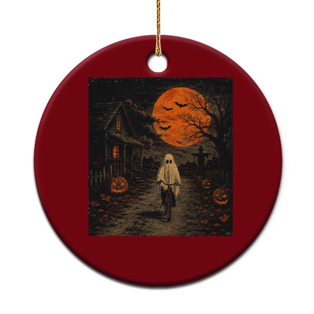 Halloween Spooky Ghost Biking Ceramic Ornament Vintage Ghost Riding Bicycle Gothic Moonlit Pumpkin Autumn Graphic TS10 1pc Red Print Your Wear