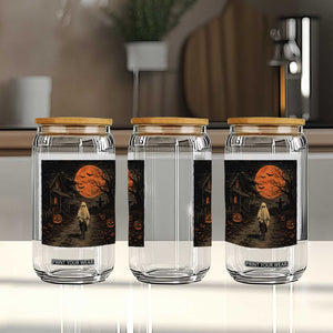 Halloween Spooky Ghost Biking Glass Can Vintage Ghost Riding Bicycle Gothic Moonlit Pumpkin Autumn Graphic