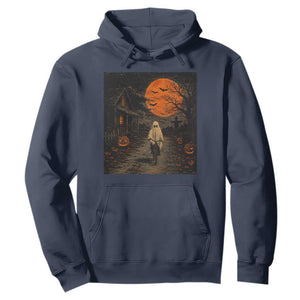 Halloween Spooky Ghost Biking Hoodie Vintage Ghost Riding Bicycle Gothic Moonlit Pumpkin Autumn Graphic