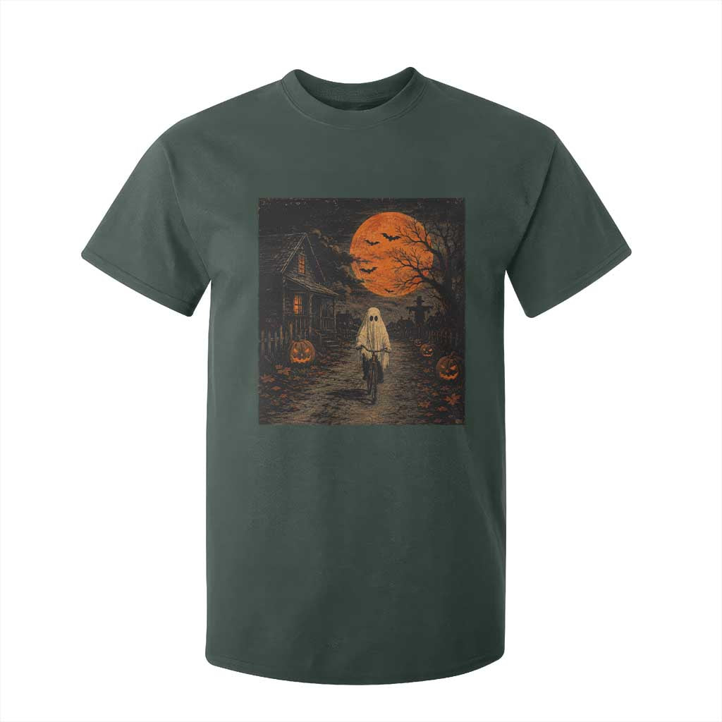 Halloween Spooky Ghost Biking T Shirt For Kid Vintage Ghost Riding Bicycle Gothic Moonlit Pumpkin Autumn Graphic