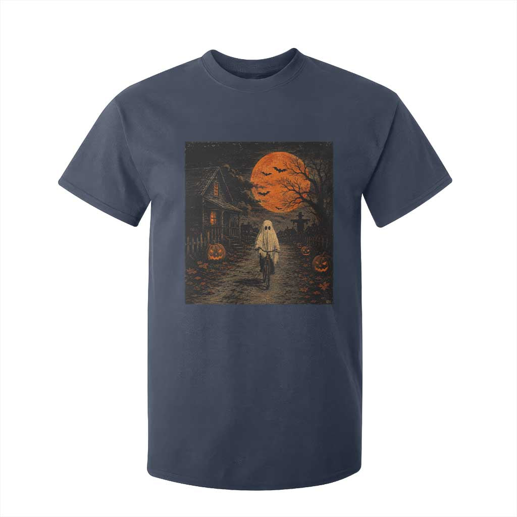 Halloween Spooky Ghost Biking T Shirt For Kid Vintage Ghost Riding Bicycle Gothic Moonlit Pumpkin Autumn Graphic