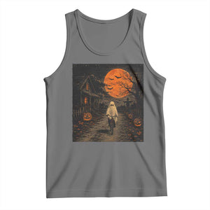 Halloween Spooky Ghost Biking Tank Top Vintage Ghost Riding Bicycle Gothic Moonlit Pumpkin Autumn Graphic