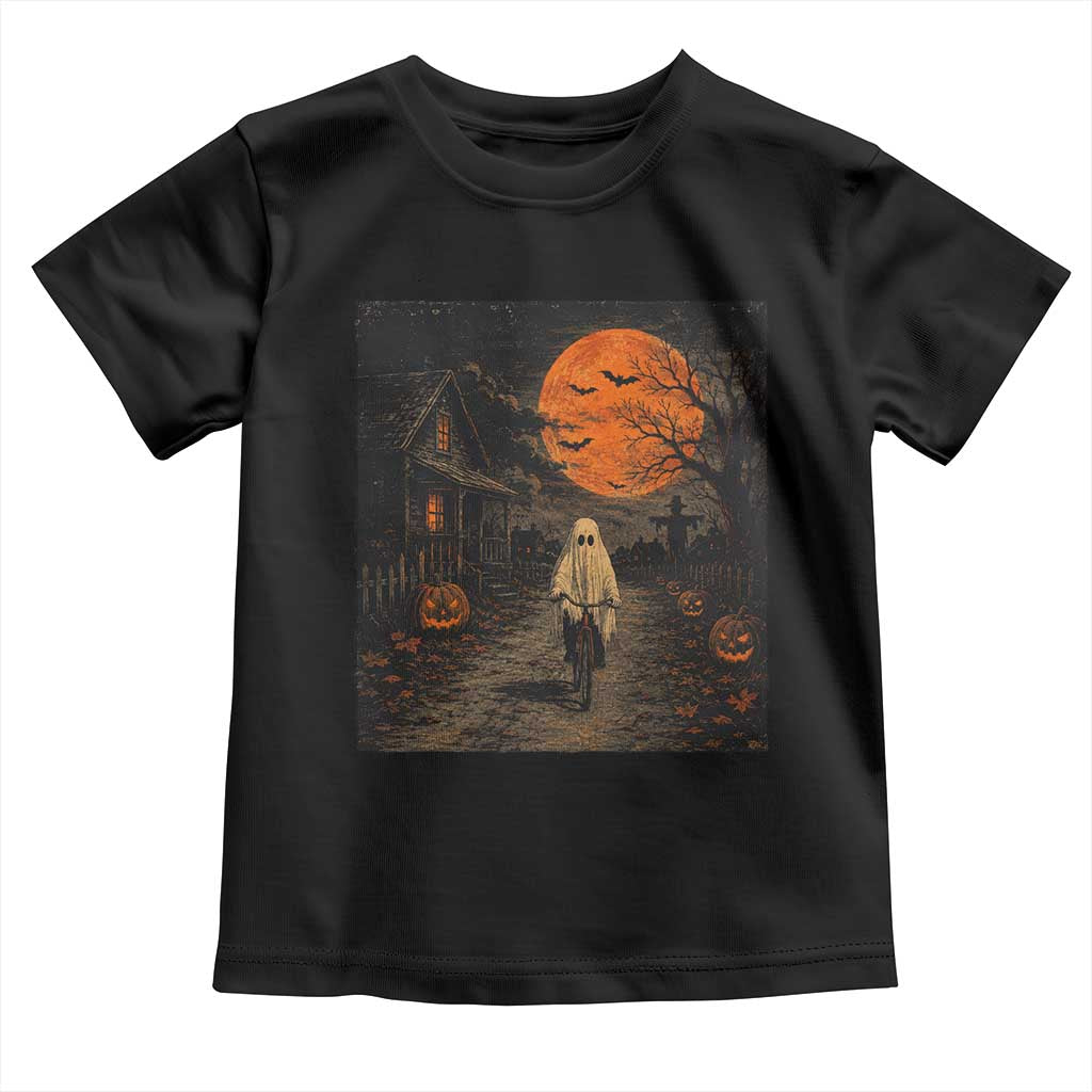 Halloween Spooky Ghost Biking Toddler T Shirt Vintage Ghost Riding Bicycle Gothic Moonlit Pumpkin Autumn Graphic TS10 Black Print Your Wear