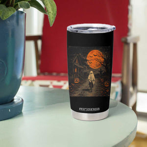 Halloween Spooky Ghost Biking Tumbler Cup Vintage Ghost Riding Bicycle Gothic Moonlit Pumpkin Autumn Graphic