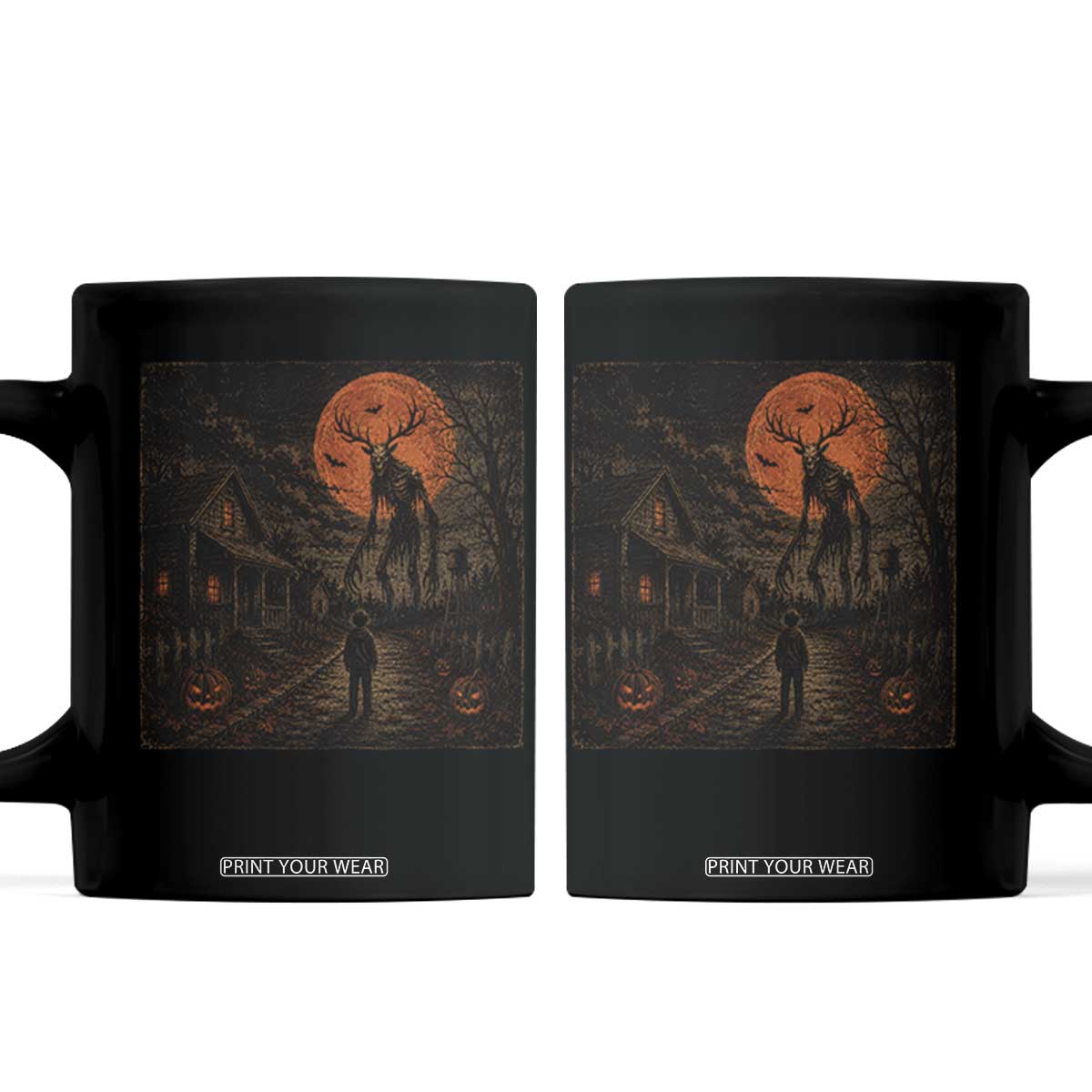Wendigo Halloween Coffee Mug Vintage Deer Skull Spooky Night Graphic