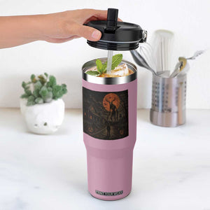 Wendigo Halloween Flip Straw Tumbler Vintage Deer Skull Spooky Night Graphic