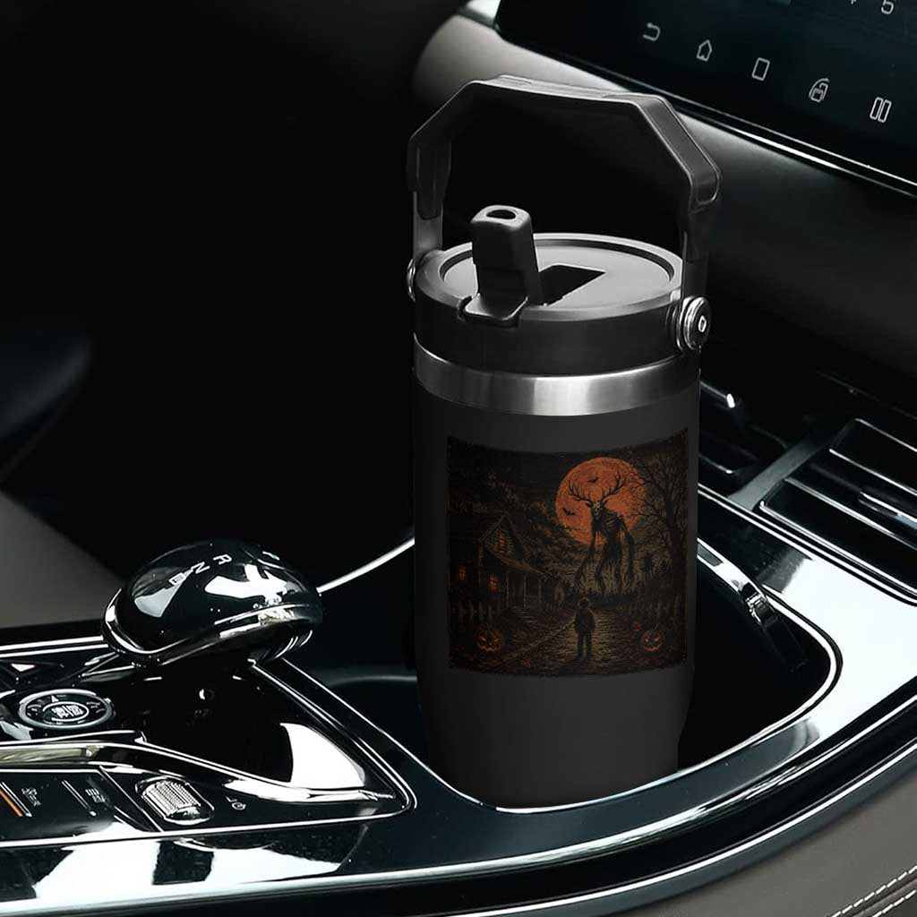 Wendigo Halloween Flip Straw Tumbler Vintage Deer Skull Spooky Night Graphic