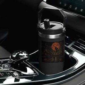 Wendigo Halloween Flip Straw Tumbler Vintage Deer Skull Spooky Night Graphic