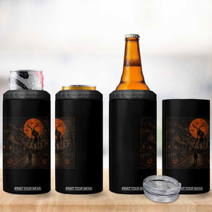 Wendigo Halloween 4 in 1 Can Cooler Tumbler Vintage Deer Skull Spooky Night Graphic