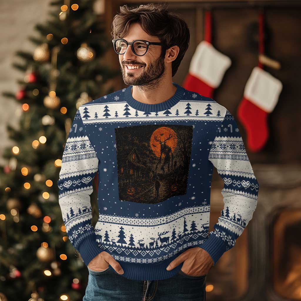 Wendigo Halloween Ugly Christmas Sweater Vintage Deer Skull Spooky Night Graphic