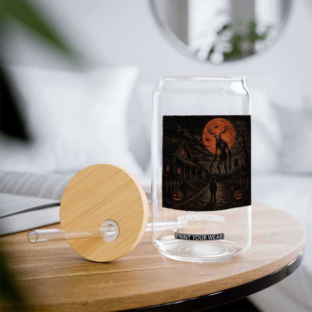 Wendigo Halloween Glass Can Vintage Deer Skull Spooky Night Graphic