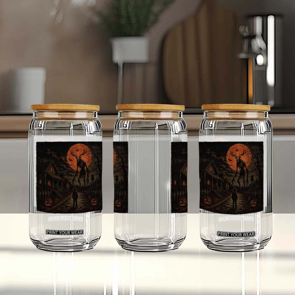 Wendigo Halloween Glass Can Vintage Deer Skull Spooky Night Graphic