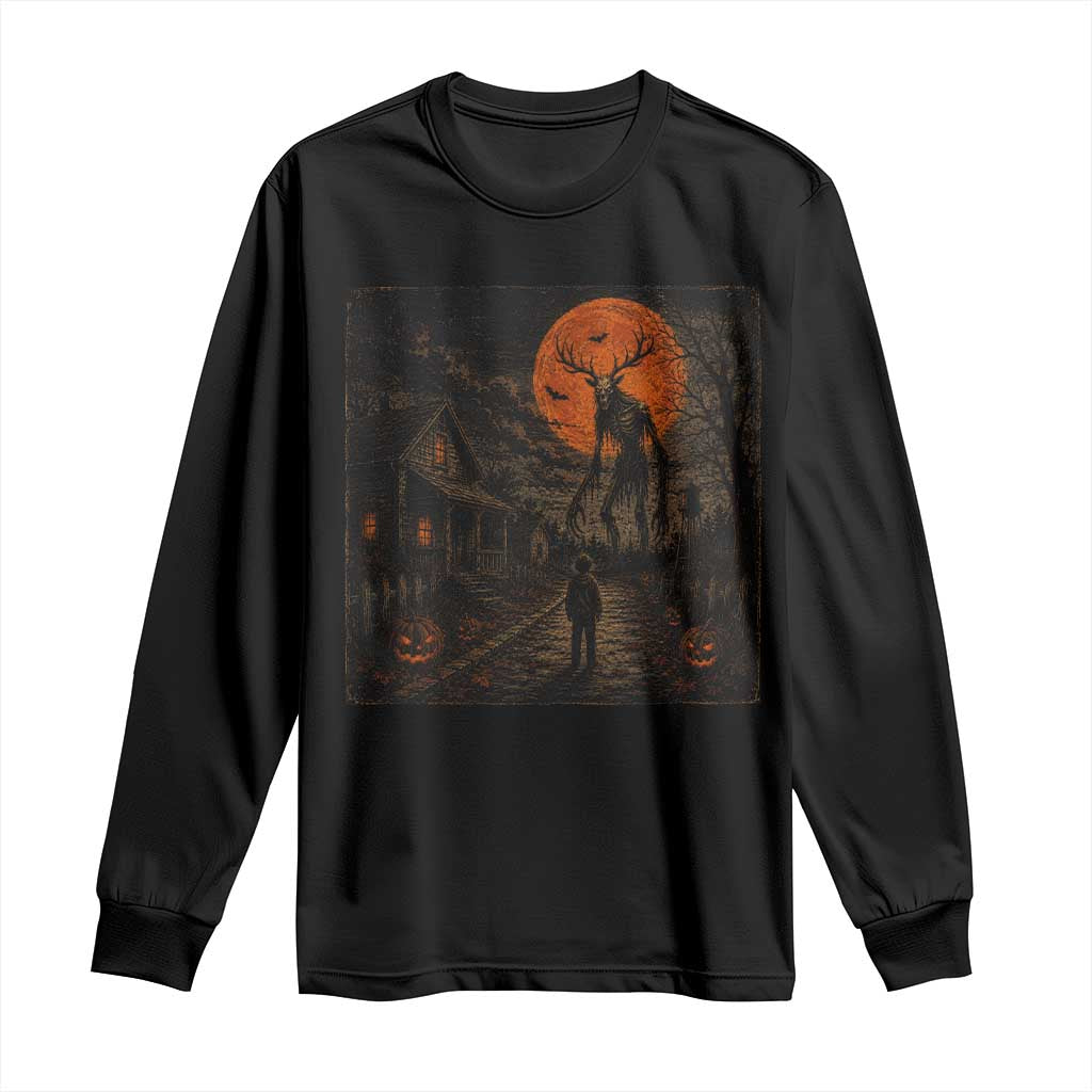 Wendigo Halloween Long Sleeve Shirt Vintage Deer Skull Spooky Night Graphic TS10 Black Print Your Wear