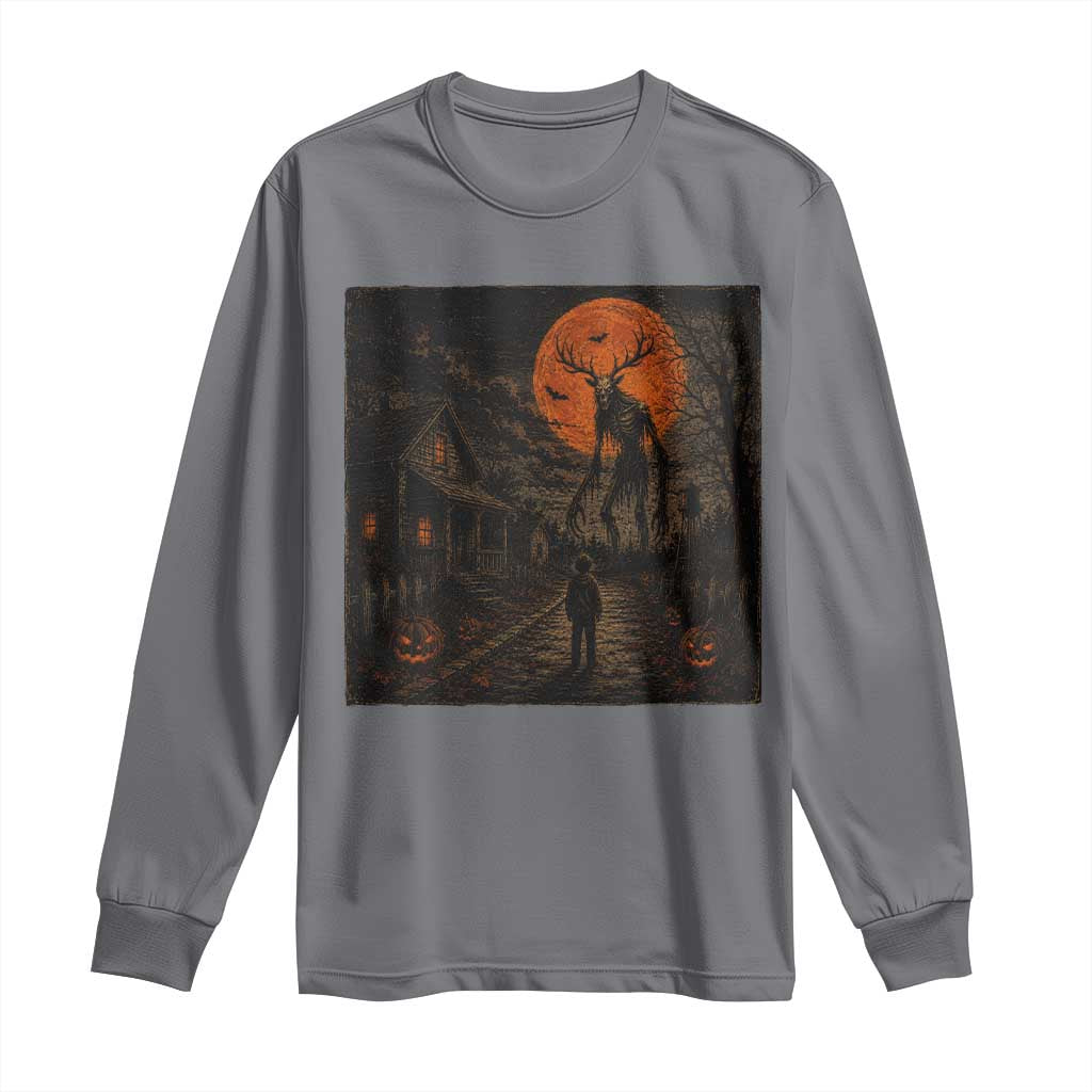 Wendigo Halloween Long Sleeve Shirt Vintage Deer Skull Spooky Night Graphic