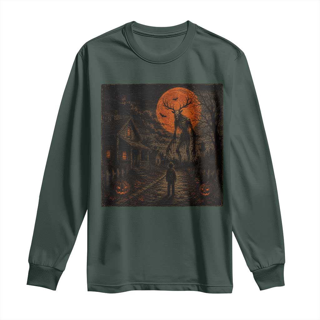 Wendigo Halloween Long Sleeve Shirt Vintage Deer Skull Spooky Night Graphic