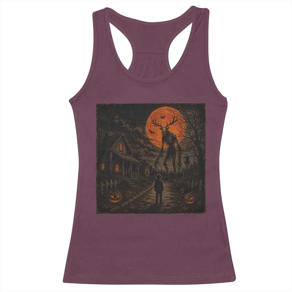 Wendigo Halloween Racerback Tank Top Vintage Deer Skull Spooky Night Graphic