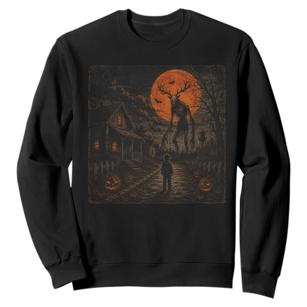 Wendigo Halloween Sweatshirt Vintage Deer Skull Spooky Night Graphic