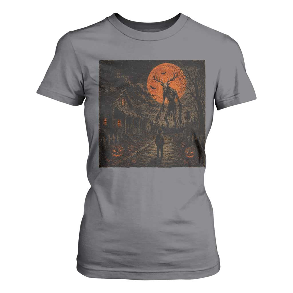 Wendigo Halloween T Shirt For Women Vintage Deer Skull Spooky Night Graphic