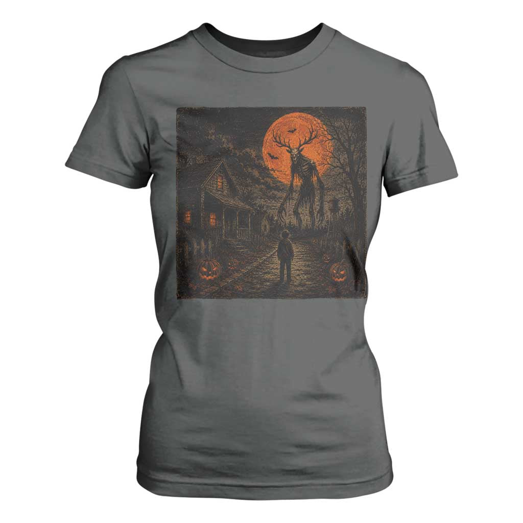 Wendigo Halloween T Shirt For Women Vintage Deer Skull Spooky Night Graphic