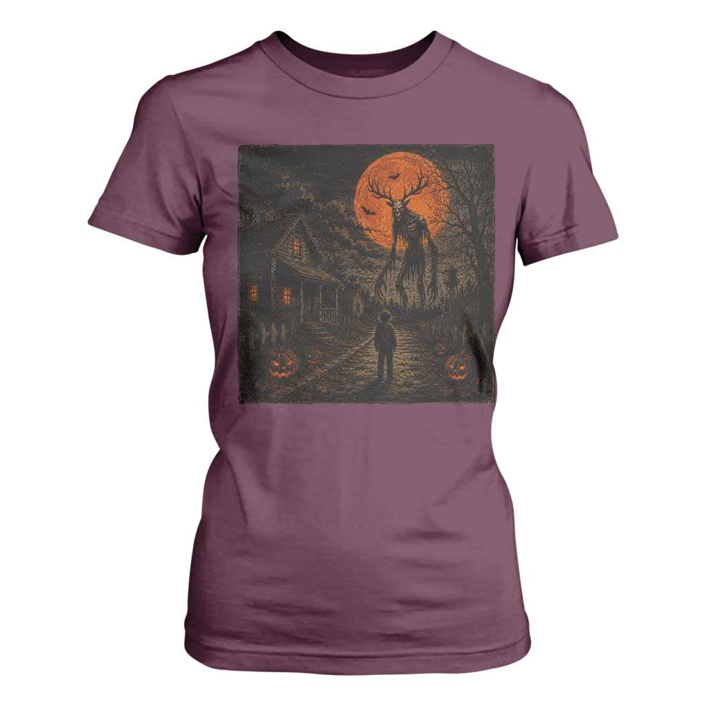 Wendigo Halloween T Shirt For Women Vintage Deer Skull Spooky Night Graphic